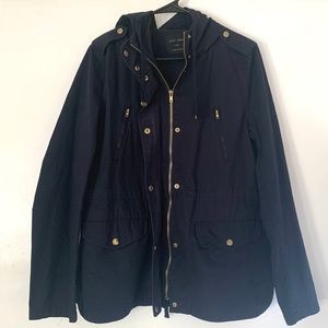 Love Tree Navy & Gold Utility Jacket w/ Hood Large